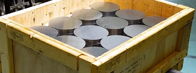 Metal forms in wood packaging for shipping